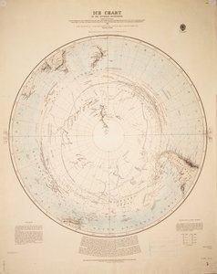 Carta do gelo do hemisfério sul compilada a partir das viagens de Cook 1772-5, Bellingshausen 1819-21... e Shackleton 1908-9 de British School