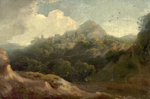 Paisagem montanhosa, Manhã (óleo sobre madeira) de British School