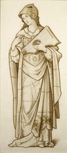 Muse of Lyric Poetry - Cartoon for Stained Glass, c.1890 (aguarela sobre papel) de British School