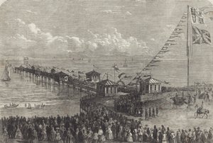 Abrindo um cais à beira-mar britânico (gravura) de British School