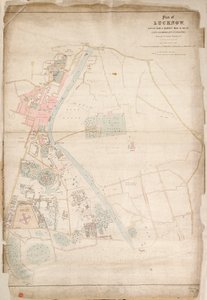 Plano de Lucknow, traçado a partir de um levantamento efectuado em 1856, pelo Tenente Moorsom, 52º. Tenente de Infantaria. (Apresentado pelo Capitão Moorsom, C.E.), c.1856 (seda, papel) de British School