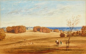 Prospect of Horsley Towers, Surrey (caneta e tinta e aquarela) de British School