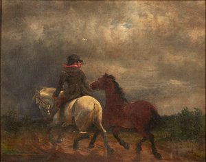 Cavaleiro com Dois Cavalos (óleo sobre tela) de British School