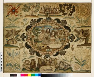 Painel têxtil com O Sacrifício de Isaac de British School