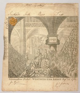 Ingresso para a cerimônia de coroação de Jorge III na Abadia de Westminster, gravada por George Bickham, 22 de setembro de 1761 (gravura) de British School