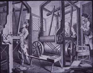Tecelagem em Spitalfields, Londres (gravura) de British School