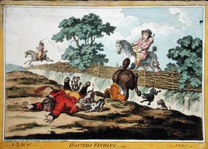 Hounds Finding, gravado por James Gillray (1756-1815) publicado por Hannah Humphrey em 1800 (gravura colorida à mão) (ver também 191237)