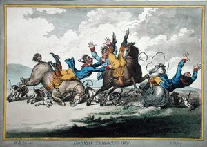 Hounds Throwing Off, gravado por James Gillray (1756-1815) publicado por Hannah Humphrey em 1800 (gravura colorida à mão) (ver também 191238)