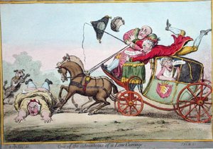 Uma das vantagens de um carro baixo, publicado por Hannah Humphrey em 1801 (gravura colorida à mão)