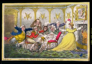 Companhia chocada com uma Lady levantando-se para tocar o sino, gravada por James Gillray (1756-1815), publicada por Hannah Humphrey em 1804 (gravura à mão colorida)