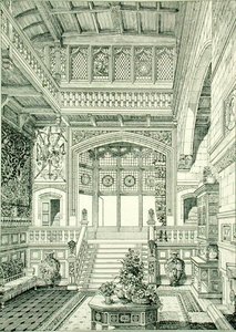 Hall e Escadaria, de "Exemplos de Móveis Antigos e Modernos".