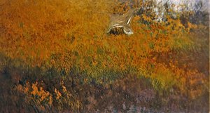 Uma paisagem de verão com uma ave em vôo (óleo sobre tela) de Bruno Andreas Liljefors