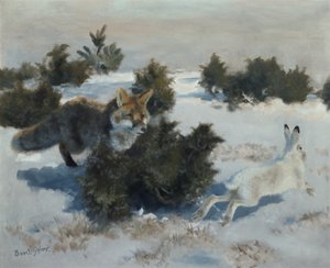 Raposa e lebre de Bruno Andreas Liljefors