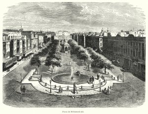 Praça Mohammed Ali, Alexandria, Egito (litho) de Bruno Heinrich Strassberger