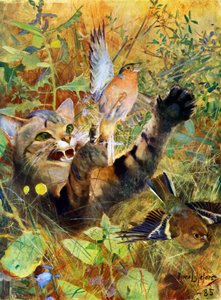 Um gato e um tentilhão, 1885 1945. de Bruno Andreas Liljefors