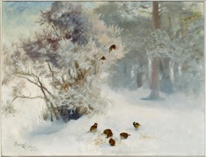 Alimentação de pássaros na neve de Bruno Andreas Liljefors