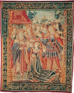 A história de Tróia. Cassandra intercede diante de Priam para obter um perdão para Paris, c. 1520