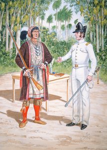 Osceola, chefe do povo Seminole, num tratado com um oficial do 2º Regimento de Dragões dos EUA na Florida
