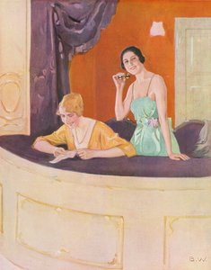 Duas mulheres num camarote na ópera (litografia a cores)