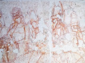 Figuras de cavaleiros, detalhe do Triunfo da Morte, de Bonamico Buffalmacco (activo na primeira metade do século XIV)