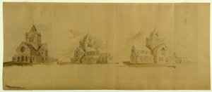 Igreja de São Gabriel, Chicago, Illinois, Perspective Sketches, c. 1889. de Burnham and Root