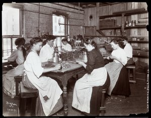 Mulheres que trabalham na fábrica de pianos Hardman, Peck und Co., Nova Iorque (impressão em gelatina prateada)