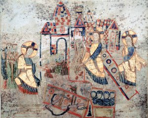 Arte Bizantina: "Representação do Cristo Salvador cortando as portas do submundo, esmagando Satanás e libertando almas" Miniatura do "Exultet" do início do século XI Museo Diocesano, Gaeta de Byzantine