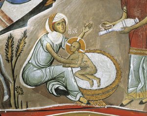 Fresco da Virgem Maria e Jesus Cristo, Panagia Too Araka, Bizantine, Montanhas Troodos, Chipre de Byzantine