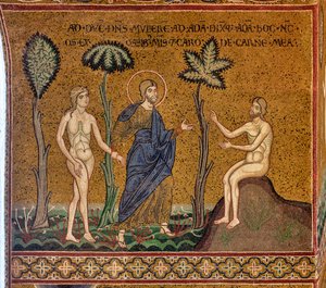 Deus apresenta Eva a Adão, mosaico bizantino, XII-XIII sec, na contrafachada (mosaico) de Byzantine