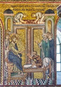 Jesus curando o paralítico, mosaico bizantino, episódios da vida de Cristo, séculos XII-XIII (mosaico) de Byzantine