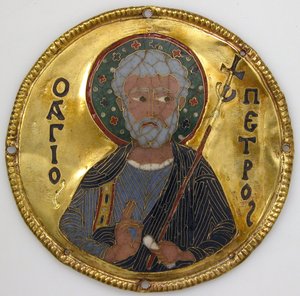 Medalhão com São Pedro de uma Moldura de Ícone, c.1100 (ouro, prata e esmalte cloisonné) de Byzantine