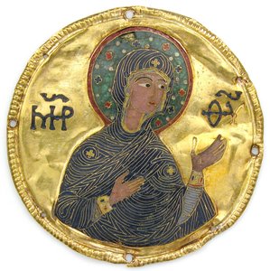 Medalhão com a Virgem de uma Moldura de Ícone, c.1100 (ouro, prata e esmalte cloisonné) de Byzantine