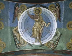 Pinturas de Jesus Cristo com anjos, Panagia Too Araka, Lagoudera, Chipre de Byzantine