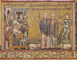 São Cássio e São Casto antes do Imperador, mosaico bizantino, séc. XII-XIII, na contra-fachada (mosaico) de Byzantine