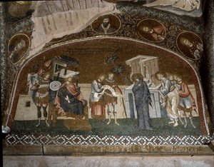 O censo, Maria e José perante Herodes, o Grande (Mosaico de 1310-1320) de Byzantine