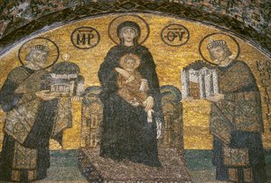 Virgem e Criança entre os Imperadores Justiniano e Constantino no Hagia Sophia (mosaico)