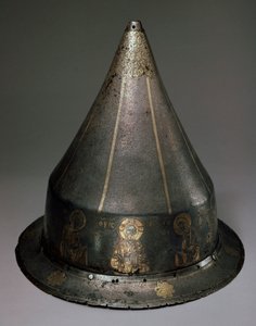 Capacete em aço, ouro e prata com Deesis, Bizantino, século XIII