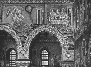 Aparição dos Três Anjos a Abraão e a hospitalidade de Abraão, c.1182 (mosaico) de Byzantine School