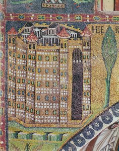 Detalhe de Jerusalém (mosaico) de Byzantine School