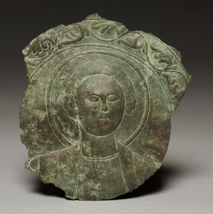 Placa da porta com a cabeça de um santo, 500s (bronze) de Byzantine School