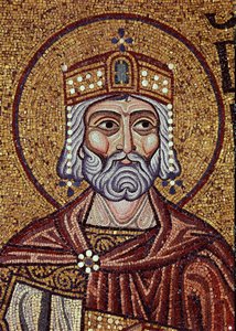 Rei David (século X a.C.). Trabalho de um mestre bizantino, mosaico, detalhe da decoração da Basílica de San Marco, Veneza (Itália). Arte bizantina, Idade Média. Basílica de São Marcos, Veneza. de Byzantine School