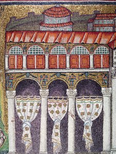 Ala esquerda do Palazzo di Teodorico, 527-99 (mosaico) (detalhe de 224988) de Byzantine School