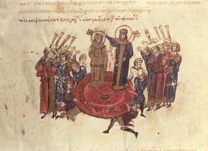 MMS Vitr. 26-7 Imperador Michael I Rangabes Coroado por Nicéforo em 811, das Esculpidas de Madri de Byzantine School