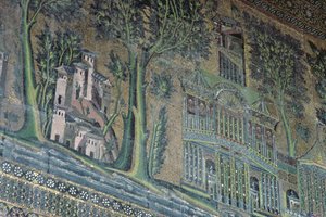 Mosaicos no pórtico ocidental, século VIII (mosaico) de Byzantine School