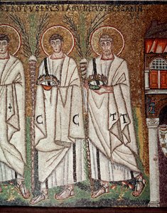 Procissão de mártires (Detalhe dos mosaicos, século VI) de Byzantine School