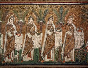 Procissão das virgens (Pormenor de mosaicos, século VI) de Byzantine School
