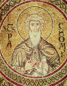 São Pacômio (d.346) (mosaico) de Byzantine School