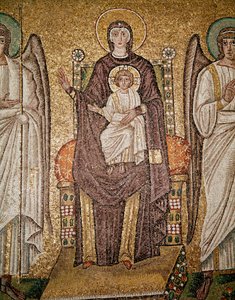 A virgem bizantina (Detalhe dos mosaicos, século VI) de Byzantine School