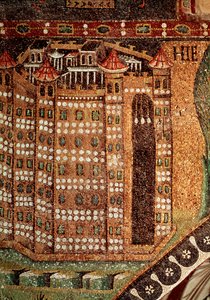 Vista de Jerusalém (pormenor de mosaico, século VI) de Byzantine School