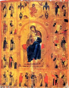 Virgem e Criança com Santos, início do século XII.   de Byzantine icon.